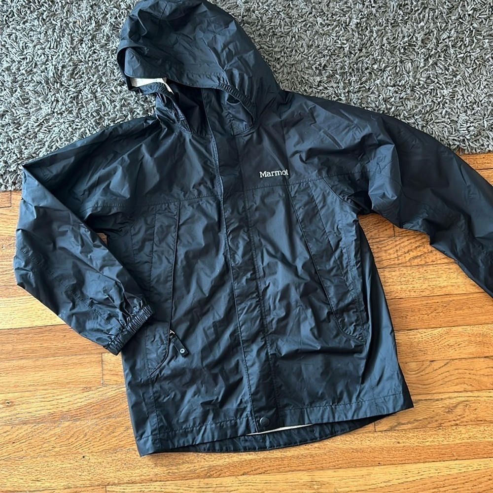 Marmot Black Windbreaker Hooded Jacket Size Medium